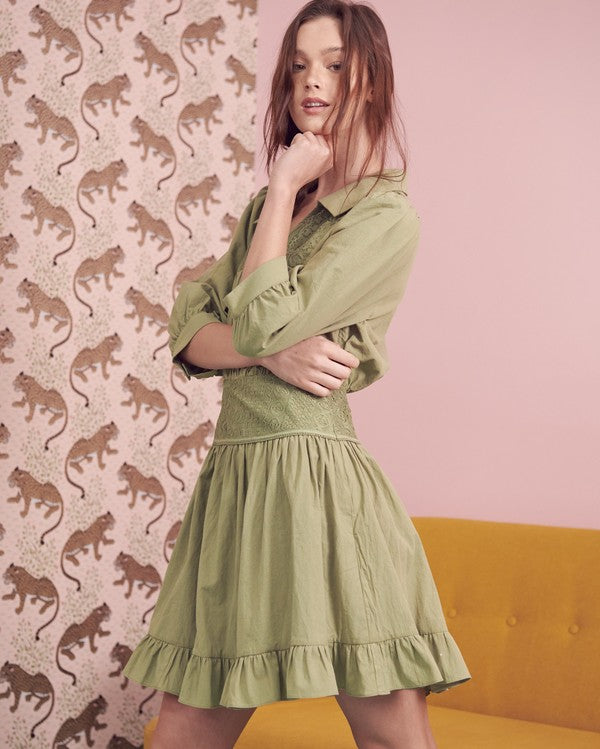 Eyelet detail 3/4 sleeve shortdress PLUS JBJ1091P - Matches Boutique