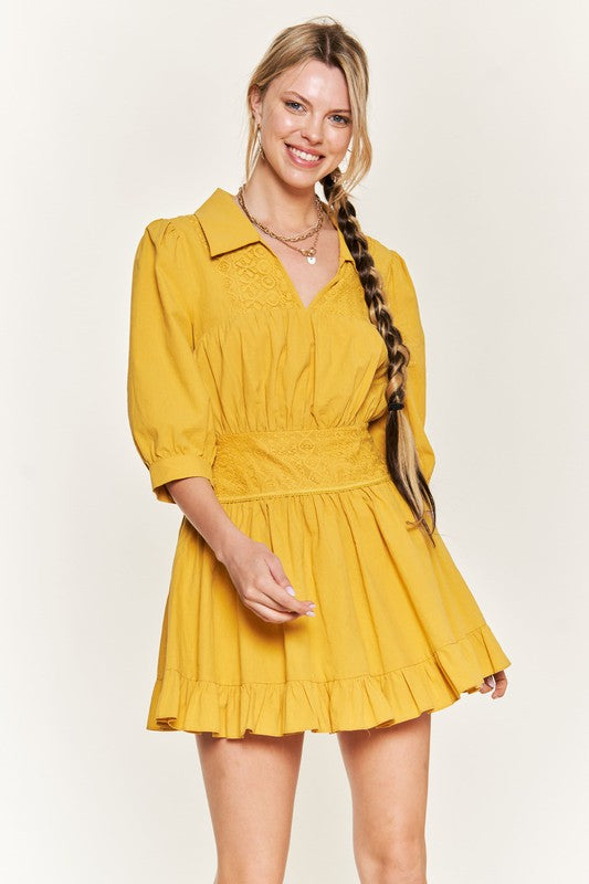 Eyelet detail 3/4 sleeve shortdress PLUS JBJ1091P - Matches Boutique