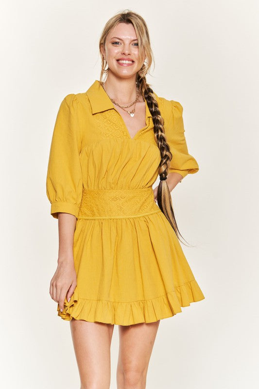Eyelet detail 3/4 sleeve shortdress PLUS JBJ1091P - Matches Boutique